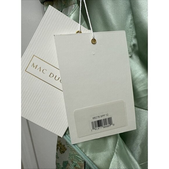 MAC DUGGAL Size 12 Green Floral Brocade 68276 Puff Sleeve High Low Gown Dress - Picture 10 of 12